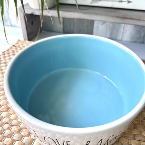 🌴Rae Dunn Ceramic Dog Bowl - White and Light Blue - Picture 4 of 8